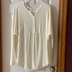Free People White Long Sleeve V-Neck Tunic Top